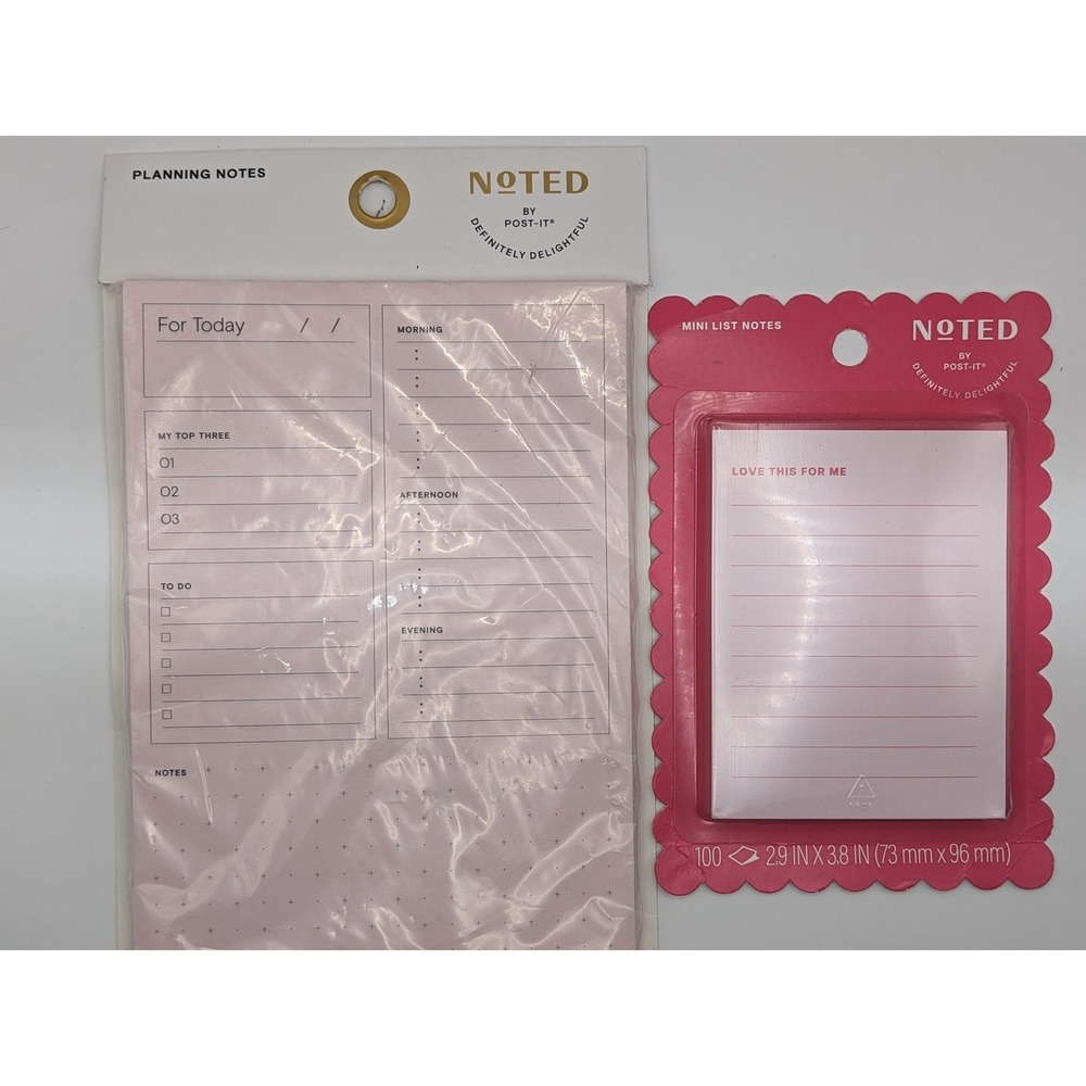 Noted by Post-it Pink Daily Planning Notes and Mini List Pad Set 2pk NEW